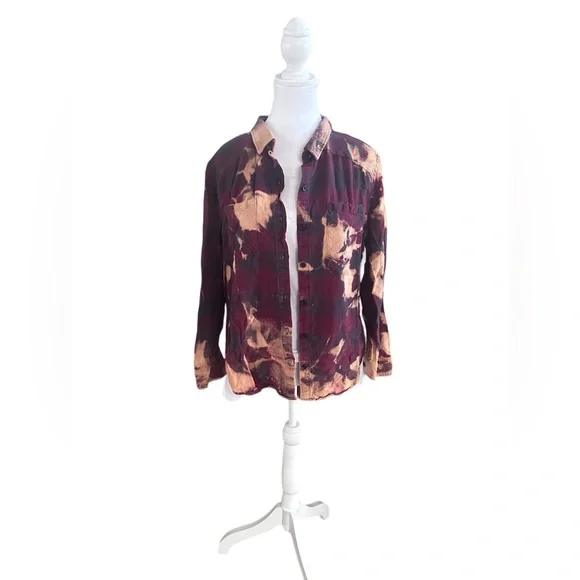 Upcycled Bleached‎ Flannel Shirt Women’s Oversized Small (F27) - Picture 3 of 5